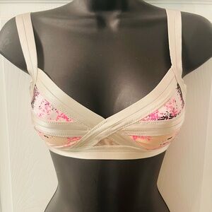 H&M Bikini Bondage Style Swim Bra Top Gorgeous Satin Straps Rose Gold Contrast